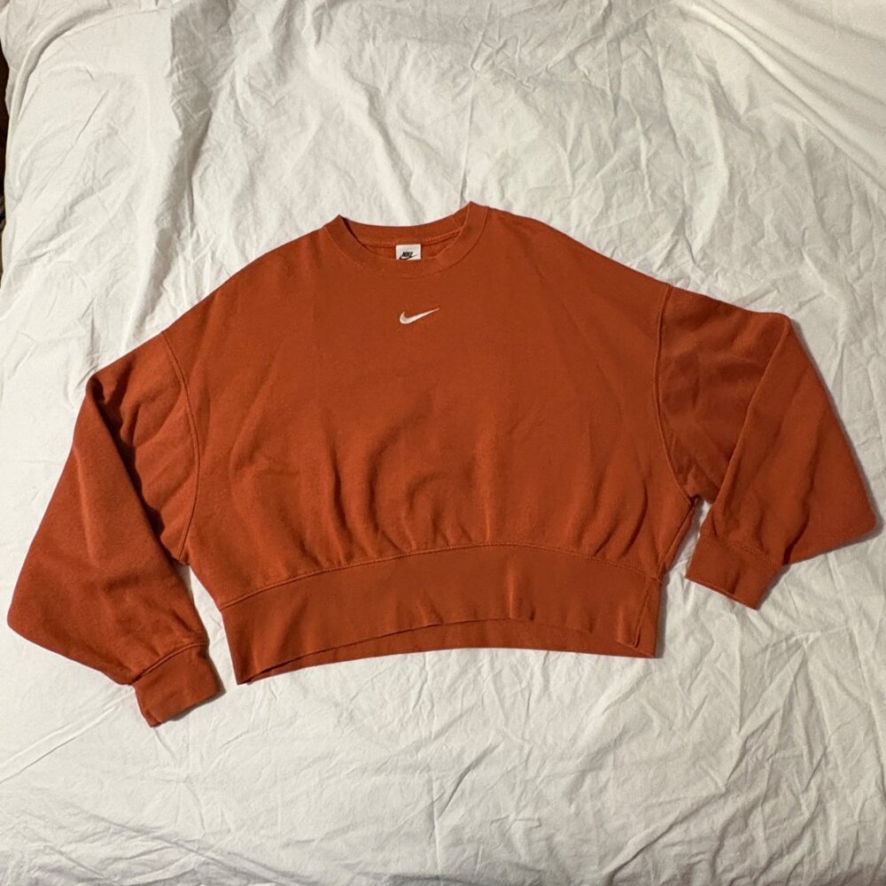 Nike Burnt Orange Oversized Cropped Crewneck Sweatshirt Cotton Blend Pullover XS - Picture 2 of 10